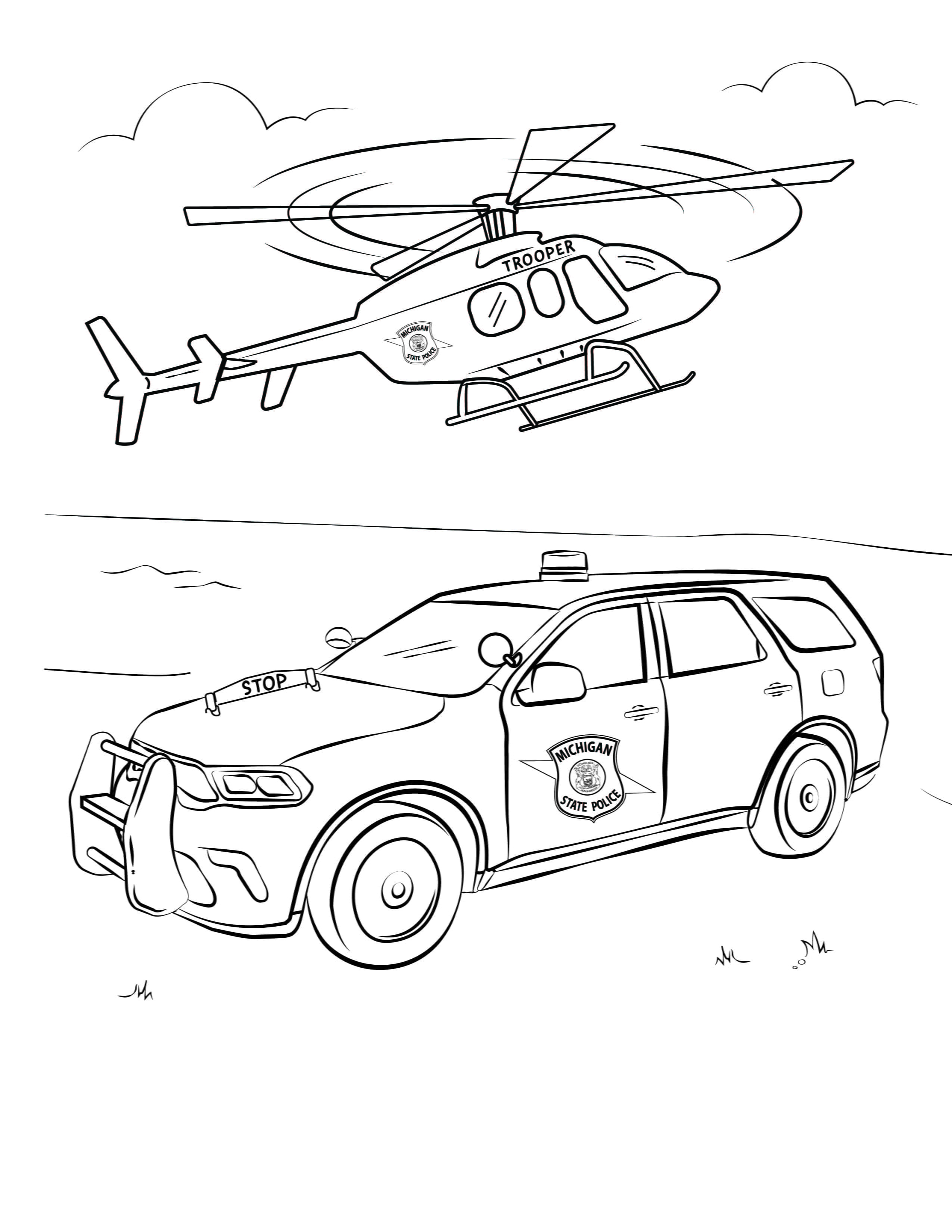 MSP helicopter and patrol car. 