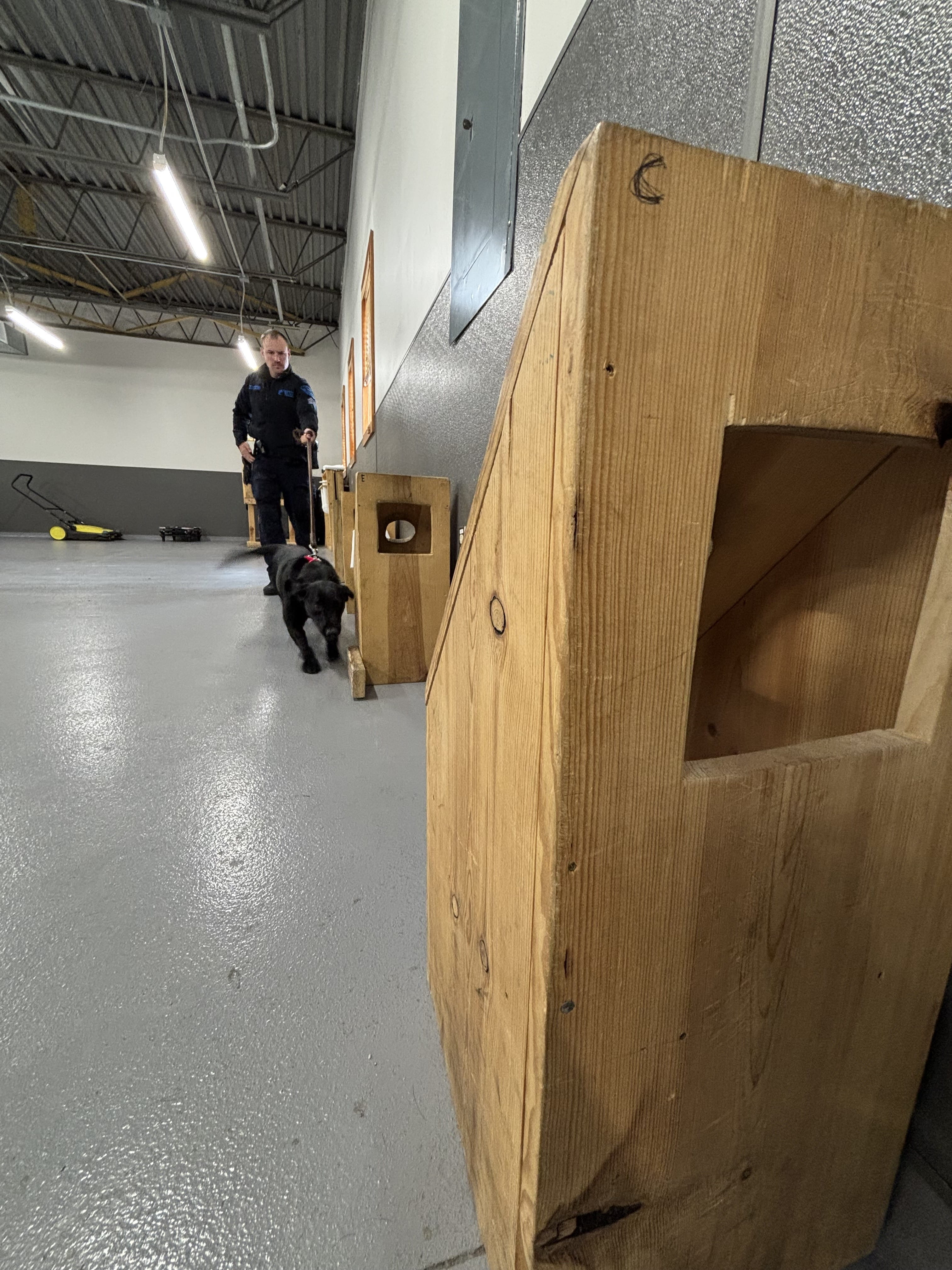 New detection dog El and her handler training at the MSP Canine Unit Kennels