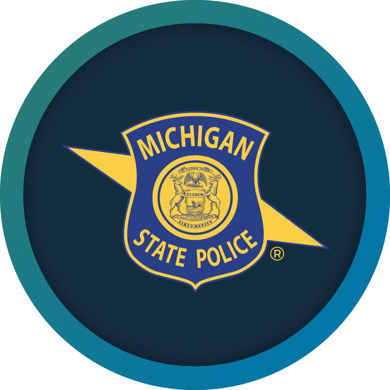 MSP shield on dark blue background with teal outline. 