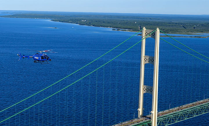 MSP helicopter over Mackinac Bridge
