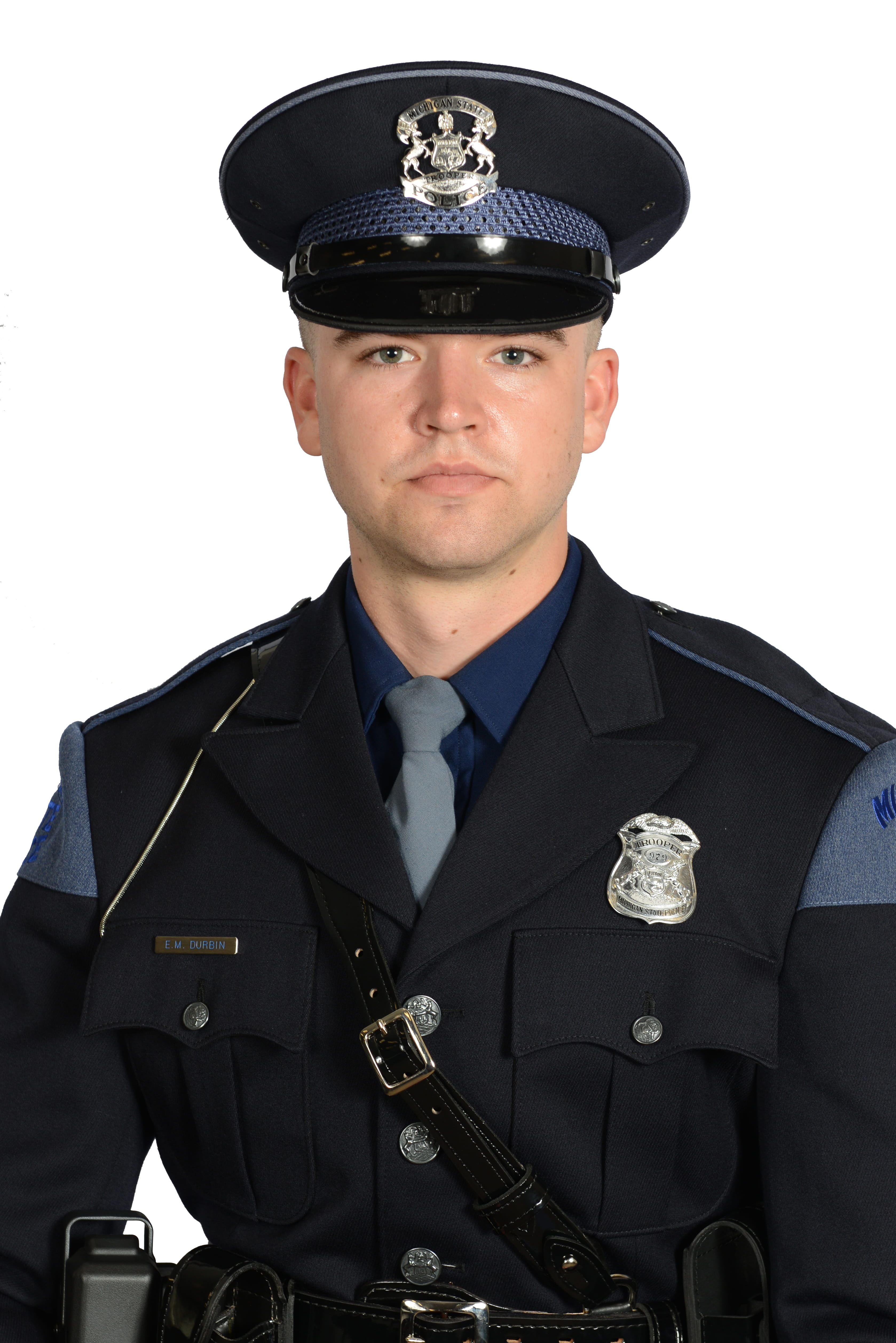 Official Michigan State Police photo of Trooper Evan Durbin, assigned to the Negaunee Post