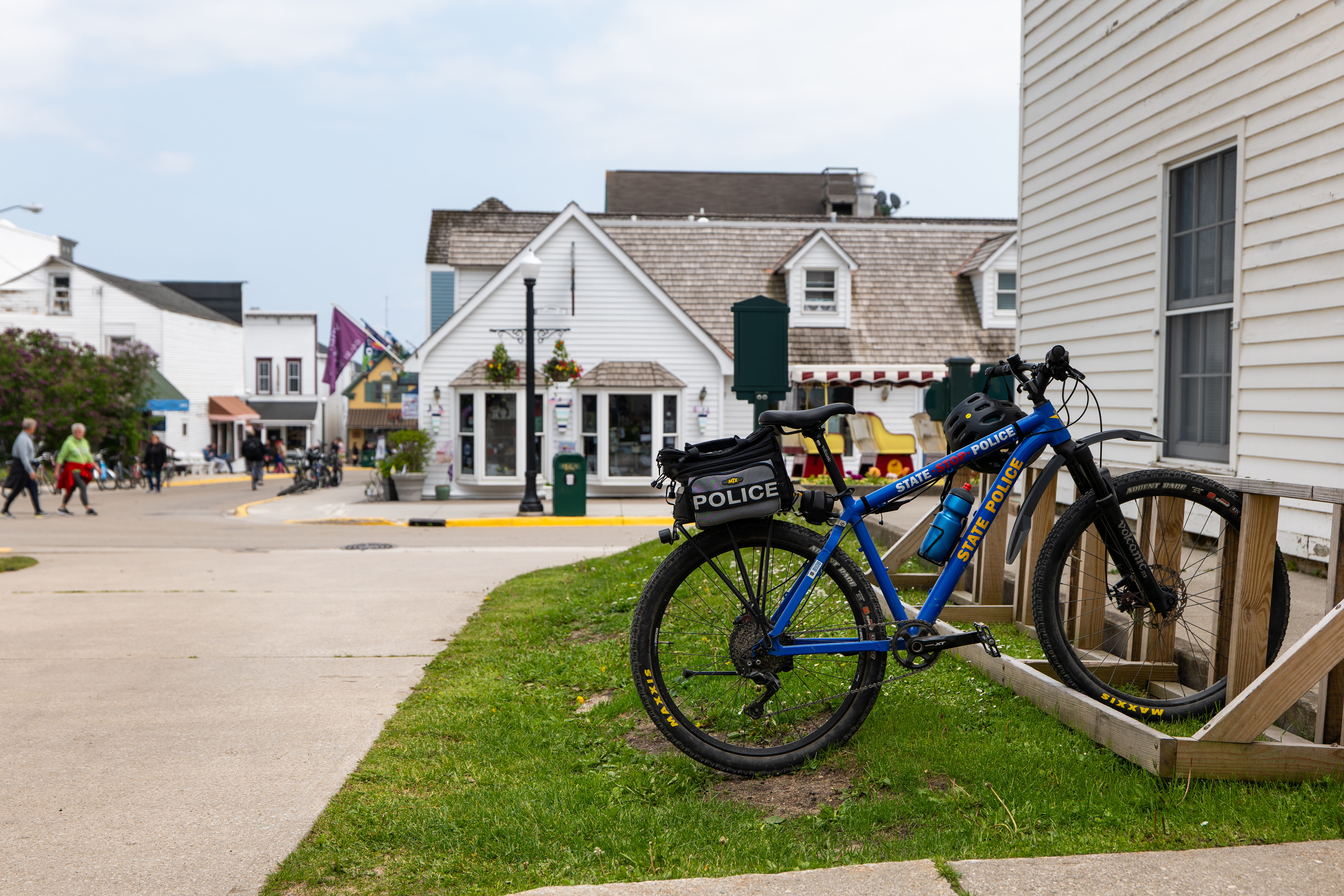 MSP bicycle parked outside the business district on Mackinac Island