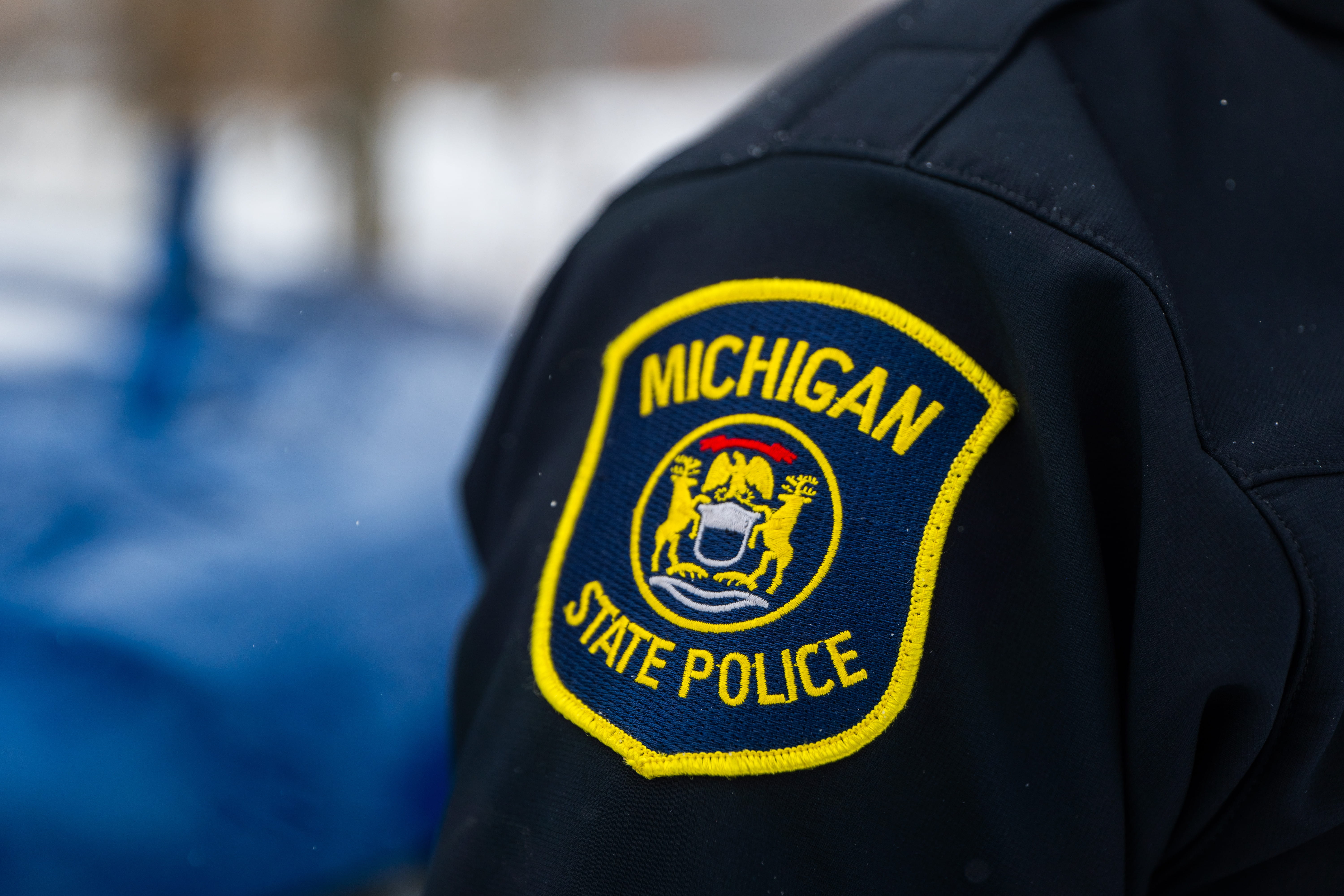 Close-up of Michigan State Police shoulder patch.