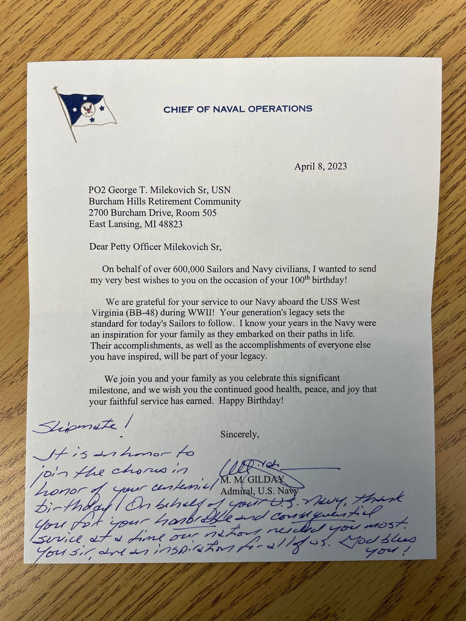 Chief of Naval Operations letter