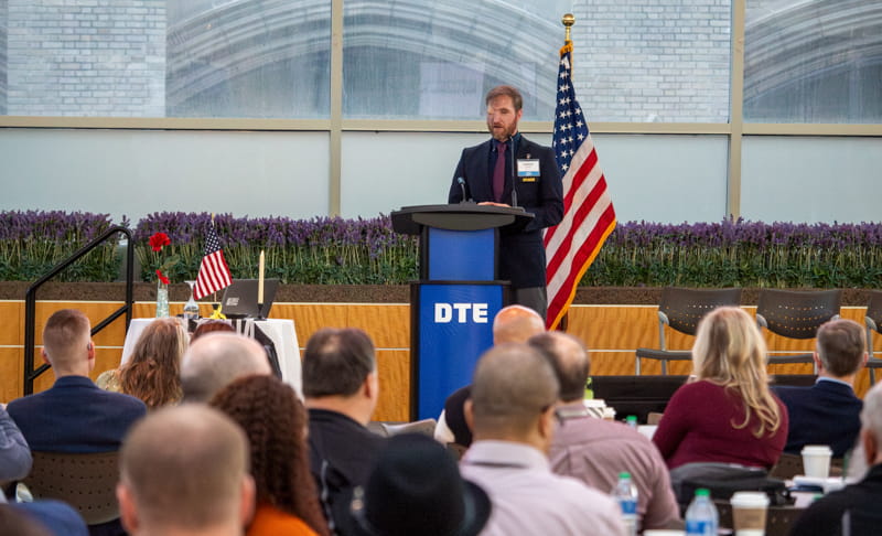 Major Jonathan Turnbill giving a speech at Leadership Summit