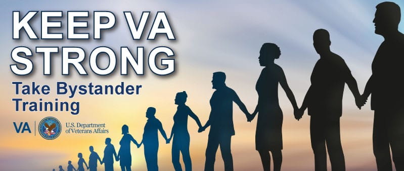 VA Bystander Intervention Training logo with shadows of individuals standing hand in hand