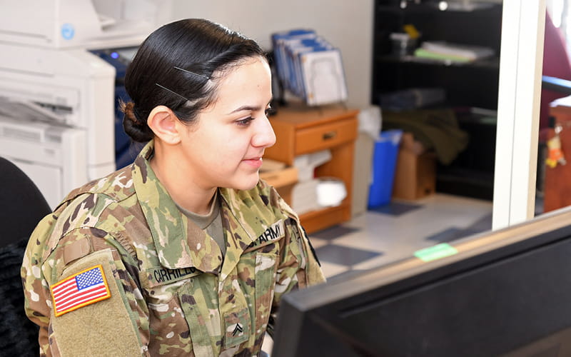 Veteran working on computer
