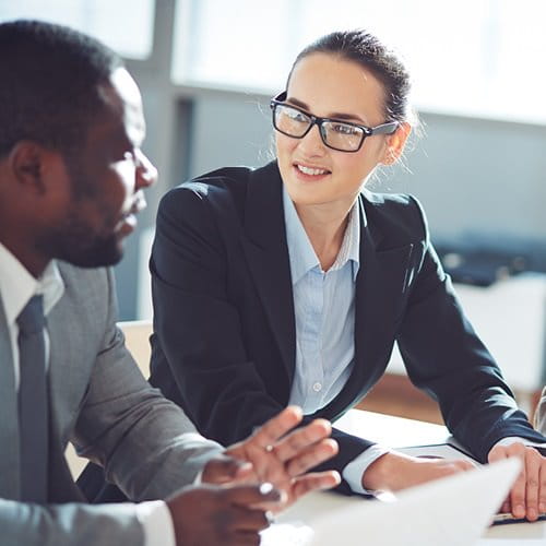 Man and woman in work meeting