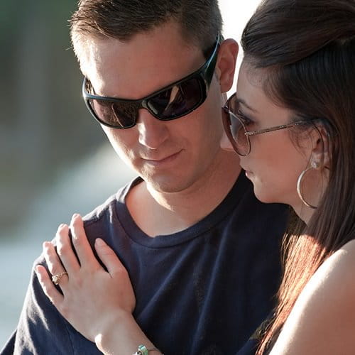 Woman comforting man