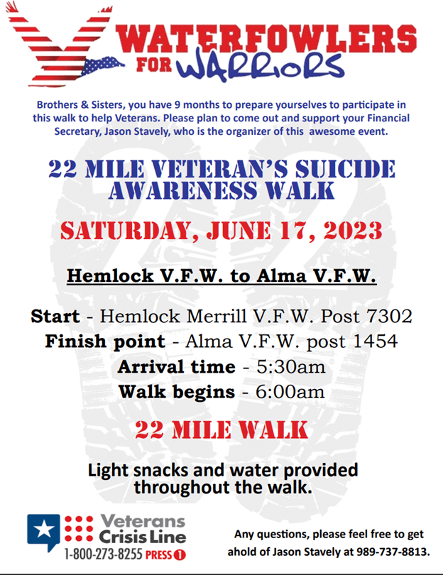 22 Mile Veterans Suicide Awareness Walk Event Flyer 1