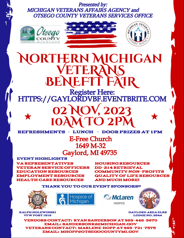 Northern Michigan Veterans Benefit Fair event flyer