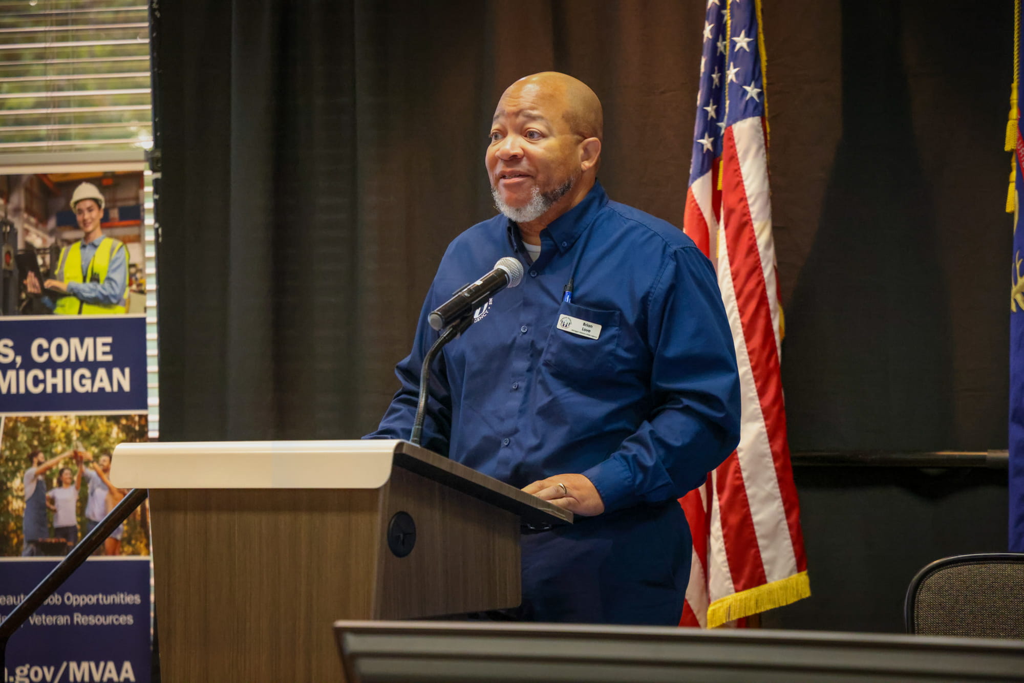Michigan Veterans Affairs Agency Director Brian L. Love welcomes attendees to the first Community Outreach and Regional Engagement (CORE) Symposium, Wednesday, Sept. 18.