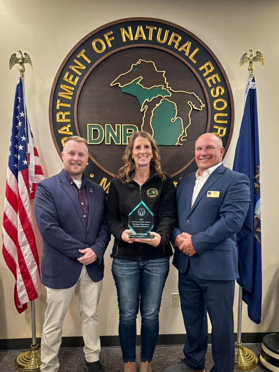 Pictured left to right: Erik Schreur, MVAA employment analyst; Shannon Hanna, DNR deputy director; Jamie Jerome, DNR Forest Resources Division training and safety specialist