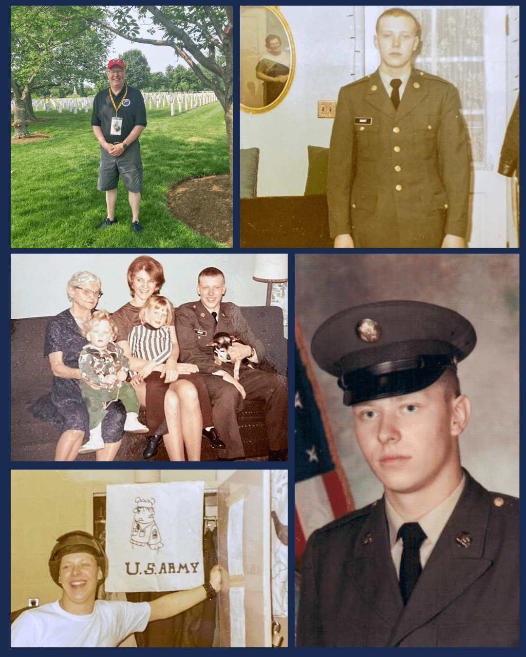 A collection of photos that show Don Doubt at various stages of his military career and life