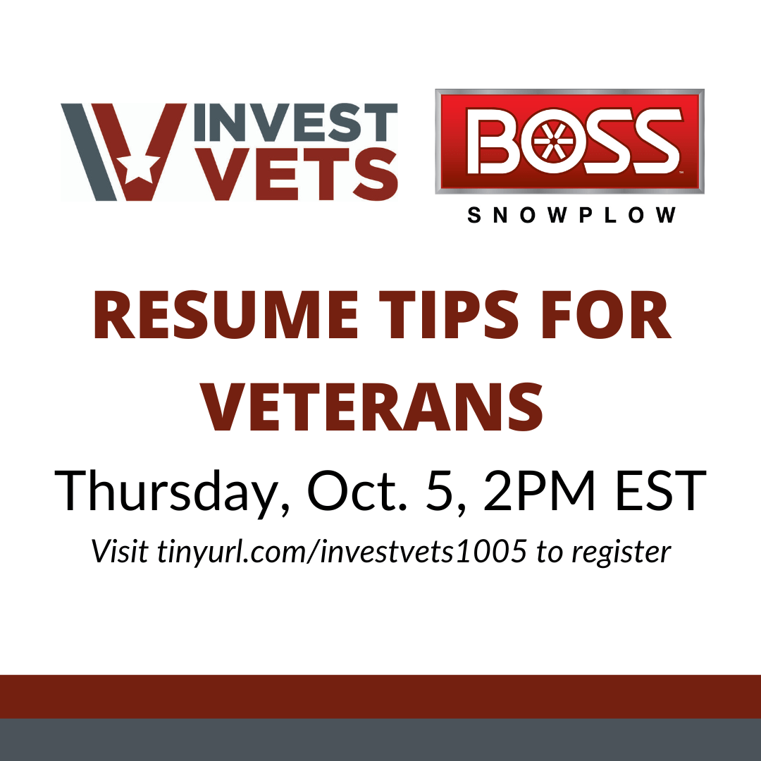 InvestVets Resume Tips For Veterans event flyer