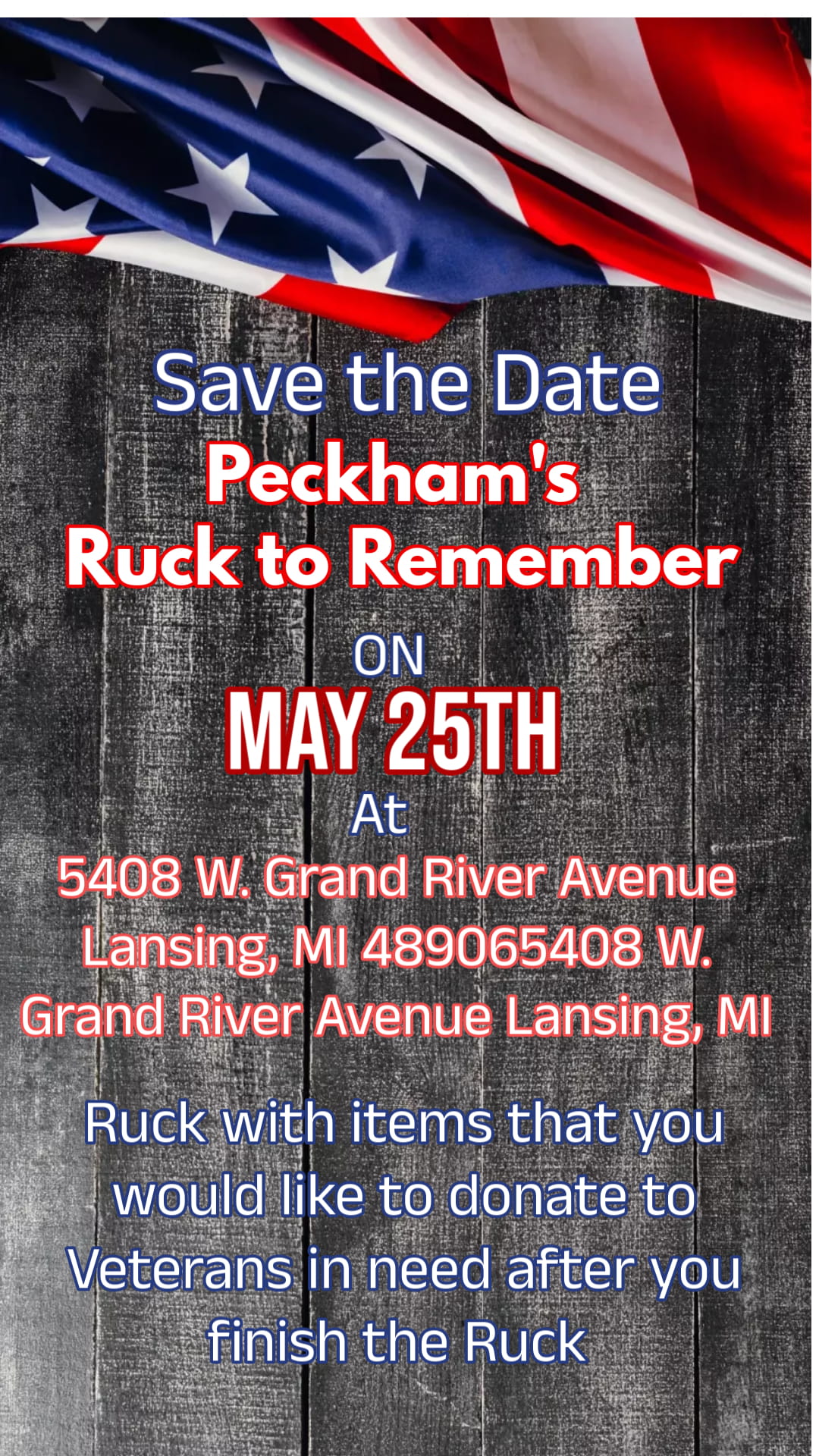 Lansing Peckham's Ruck to Remember event flyer