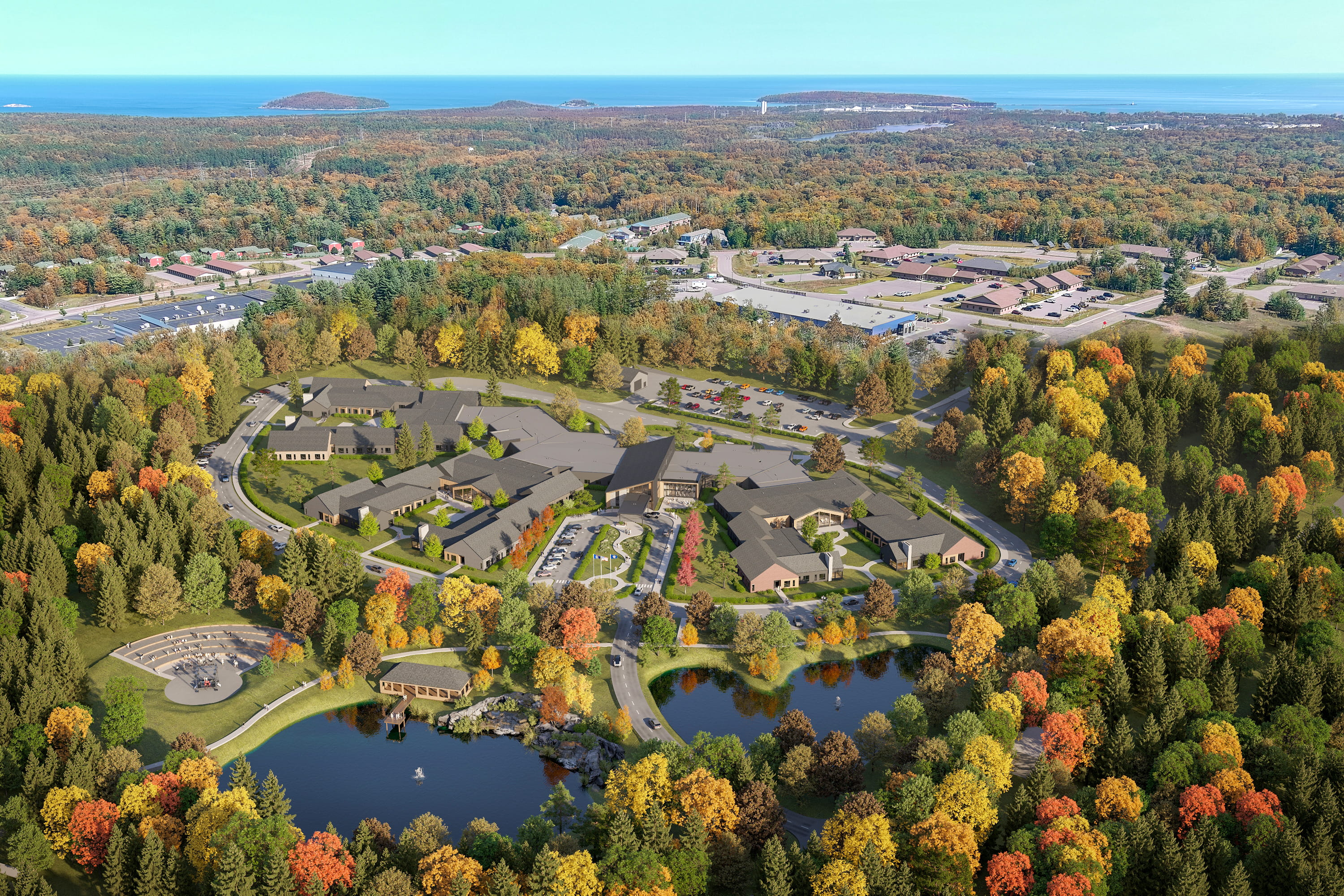 aerial view of marquette veterans home building