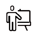 icon outline drawing of a teacher in front of an easel