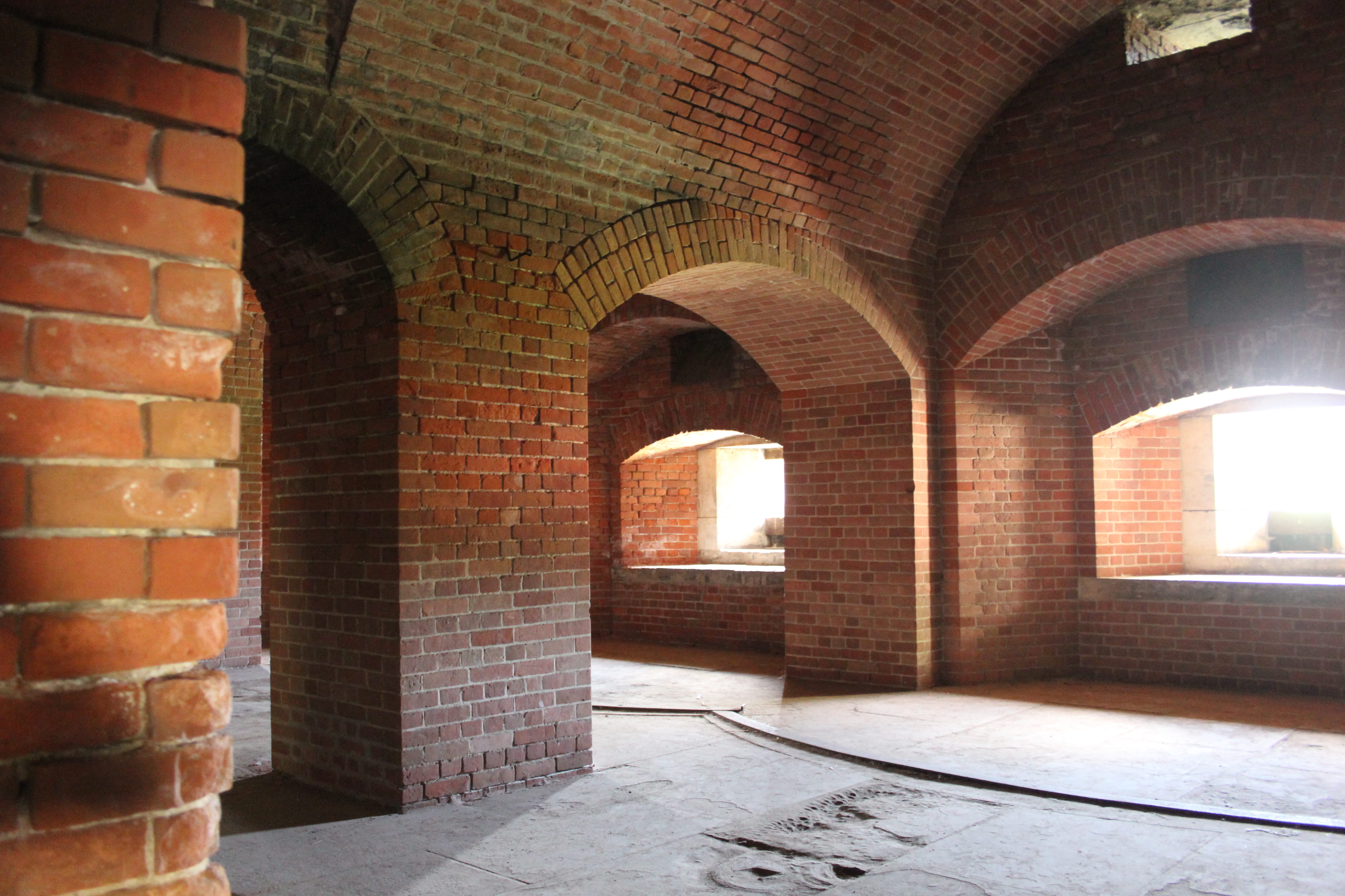Brick walls and arches within the historic fort