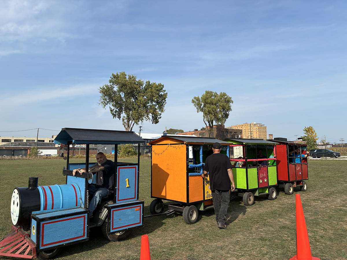 children's train ride on grassy field