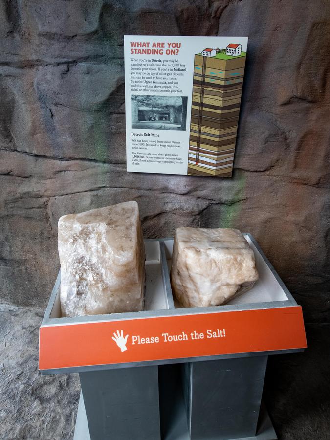 blocks of salt and sign about salt mining
