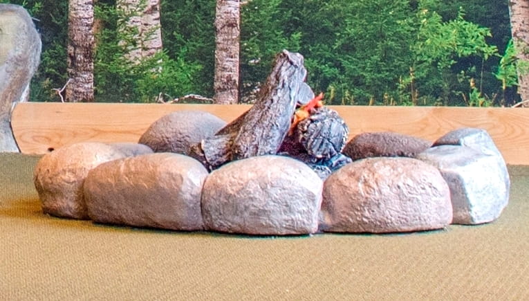 Close-up of the fire pit in the Outdoor Adventure Center Fire Circle orientation area, view 2