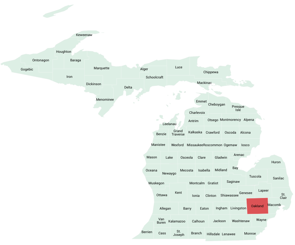 Map of Michigan highlighting Oakland County