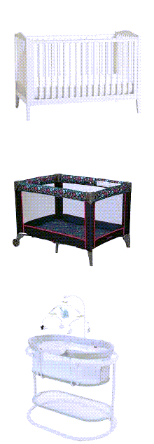 Photo of a crib, playpen, and bassinette
