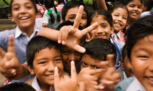 Group of children expressing happiness