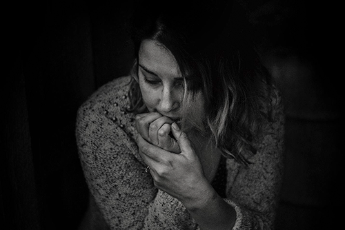 Sad Girl in Black and White Photo