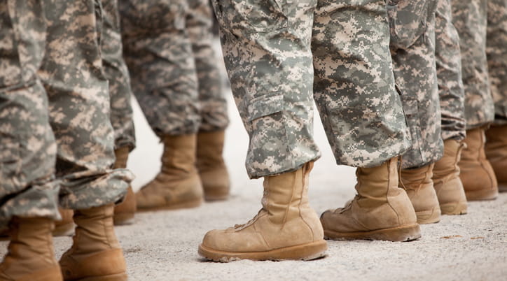 Image of the legs of soldiers standing at attention.