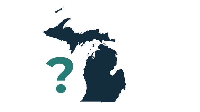 A map of Michigan with a question mark