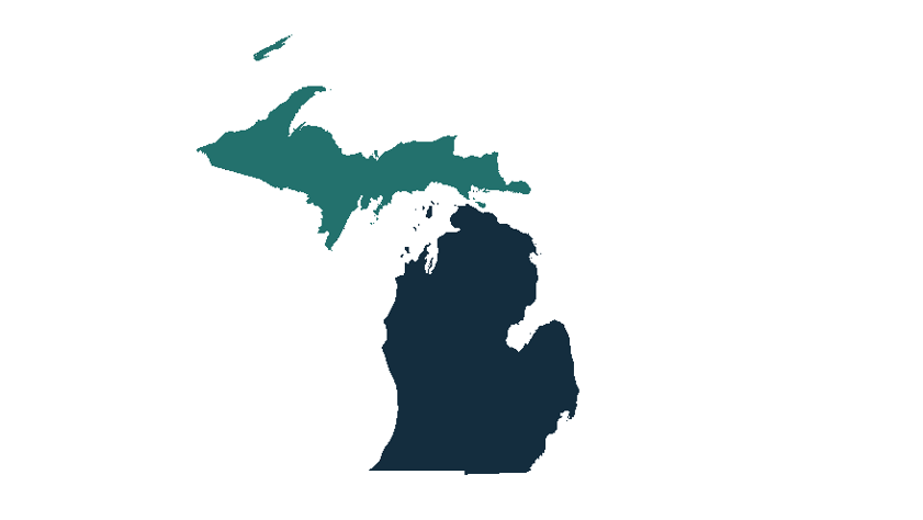 A map of Michigan with counties in the upper peninsula highlighted