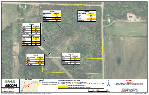 Deyoung Landfill Groundwater Sampling Results Map