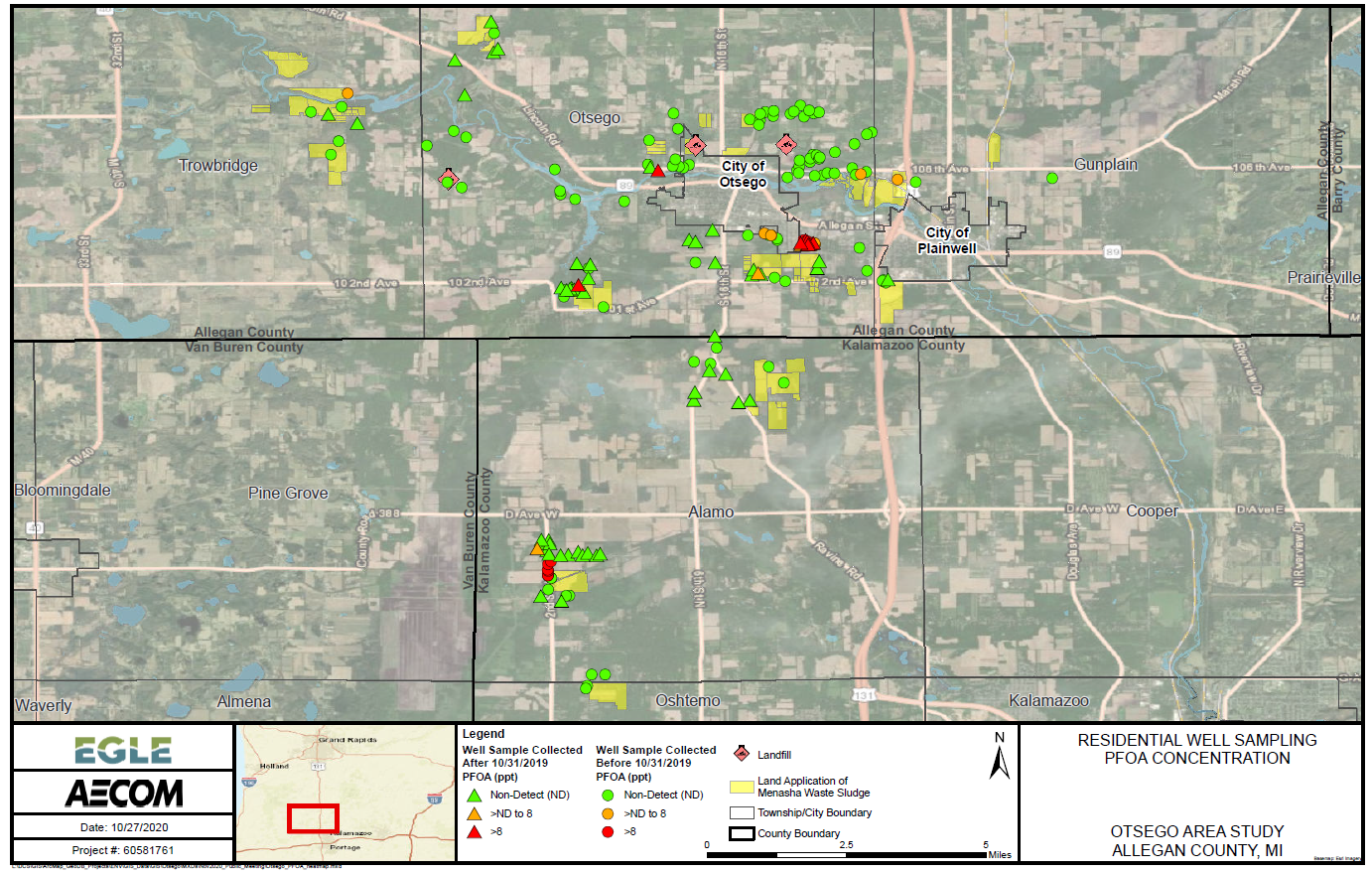 Figure 1 Otsego Area Residential Well Sampling PFOA Concentration