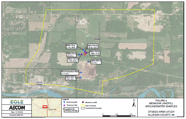 Figure 4 Otsego Area Menasha Landfill Groundwater Sampling Locations and Results