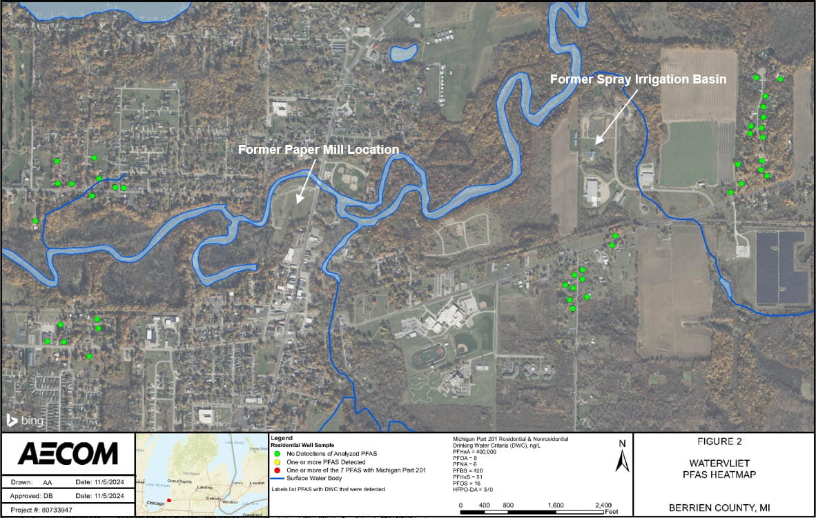 Map of Watervliet pfas sample results