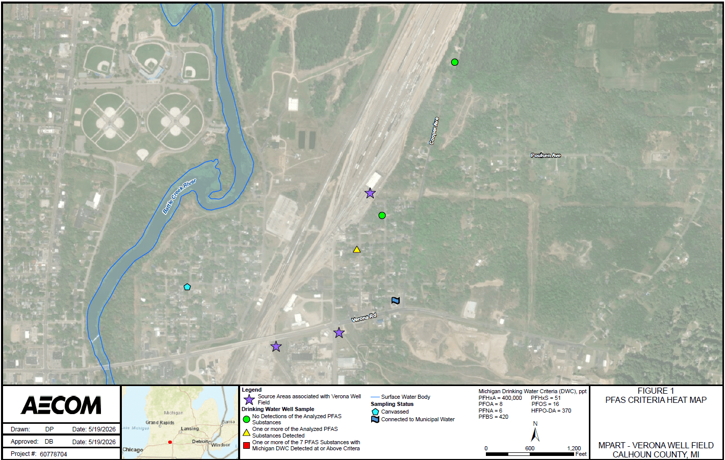 Map of PFAS results for Verona Wells Field