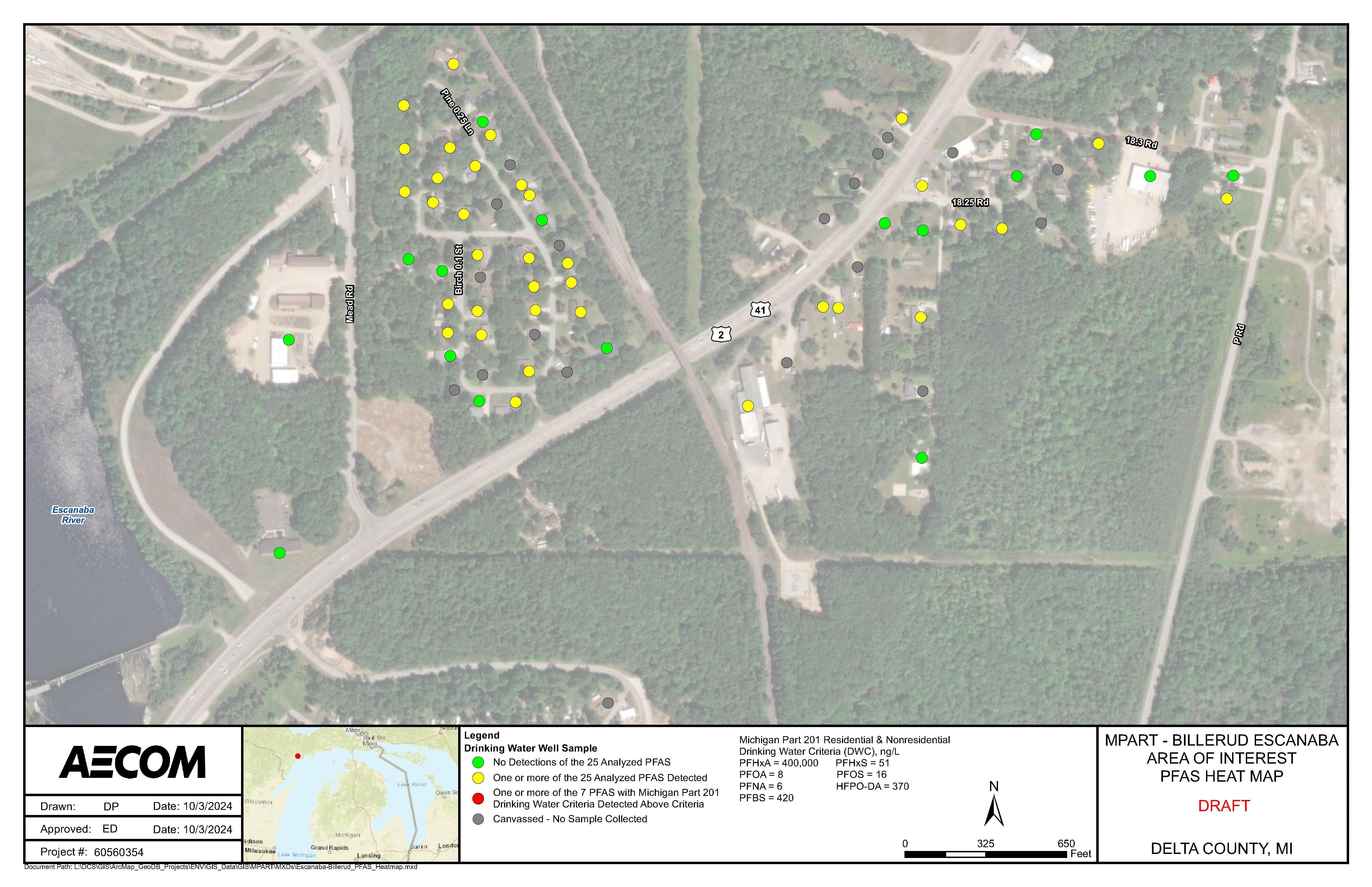 Escanaba Billerud PFAS Heatmap