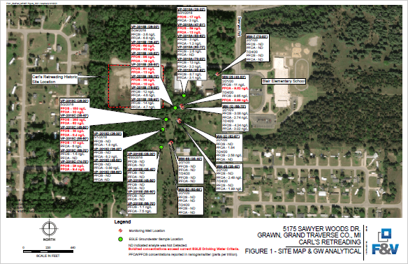 Carl's Retreading sampling area map in Grand Traverse County
