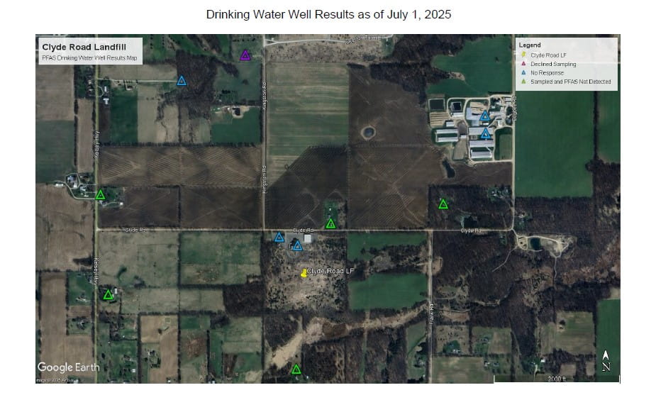 Clyde Road Landfill Ionia Ionia - Drinking Water Well Results Map Preview