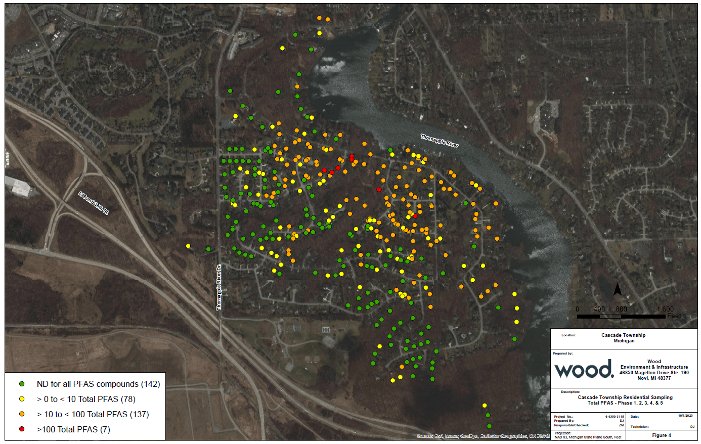 Cascade Township Residential Well Sampling Total PFAS Map
