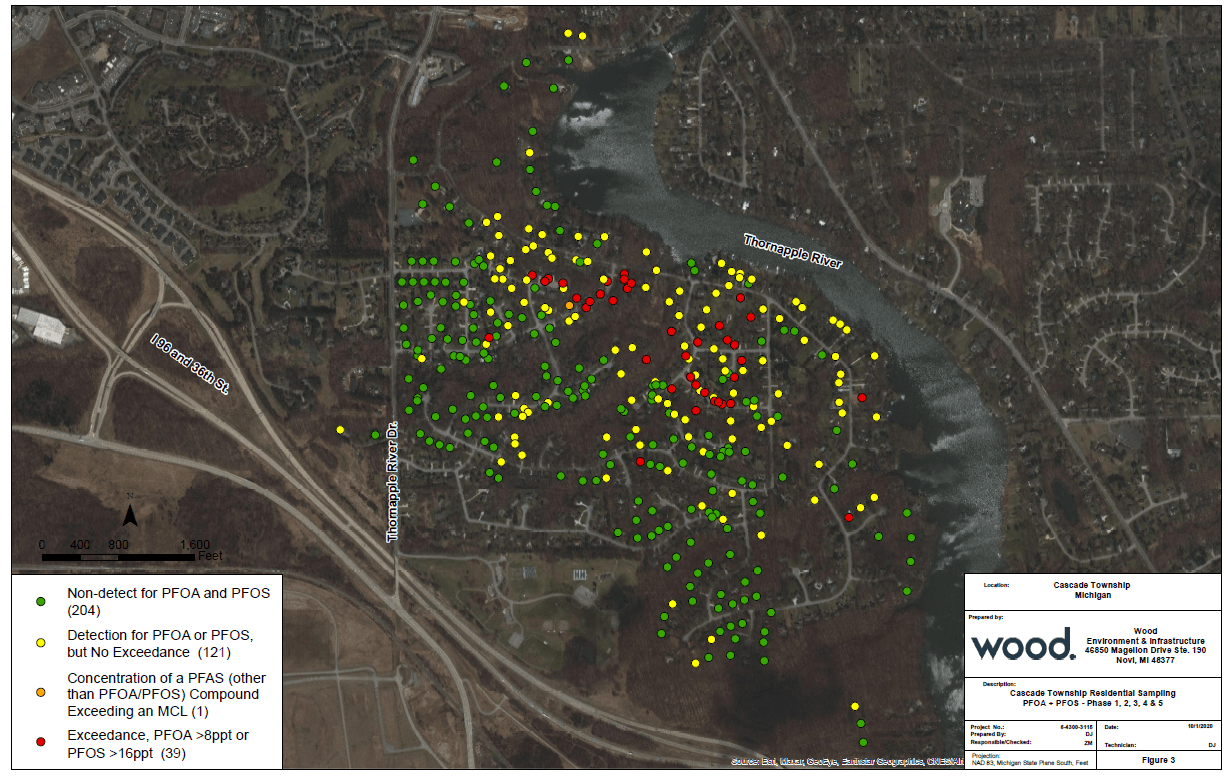 Cascade Township Residential Well Sampling PFOA PFOS Map
