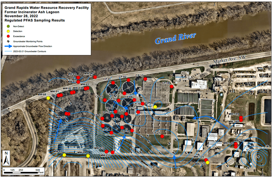GR Water Resource Recovery Former Incinerator Ash Lagoon Groundwater Results Map