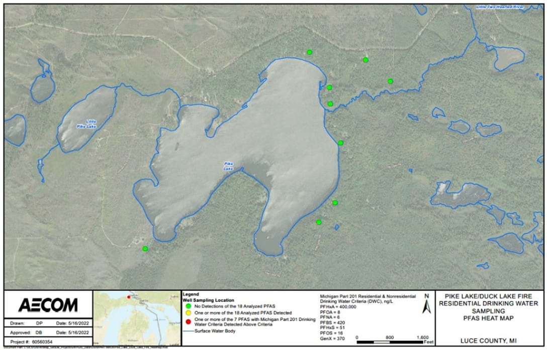 Map of Pike Lake Area of Interest McMillian Township PFAS Site