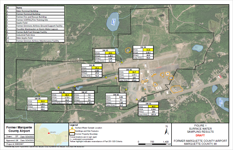 Map of Former Marquette County Airport Sampling Results