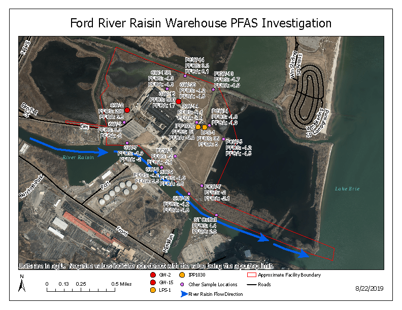 Ford River Raisin Warehouse PFAS Map August 2019