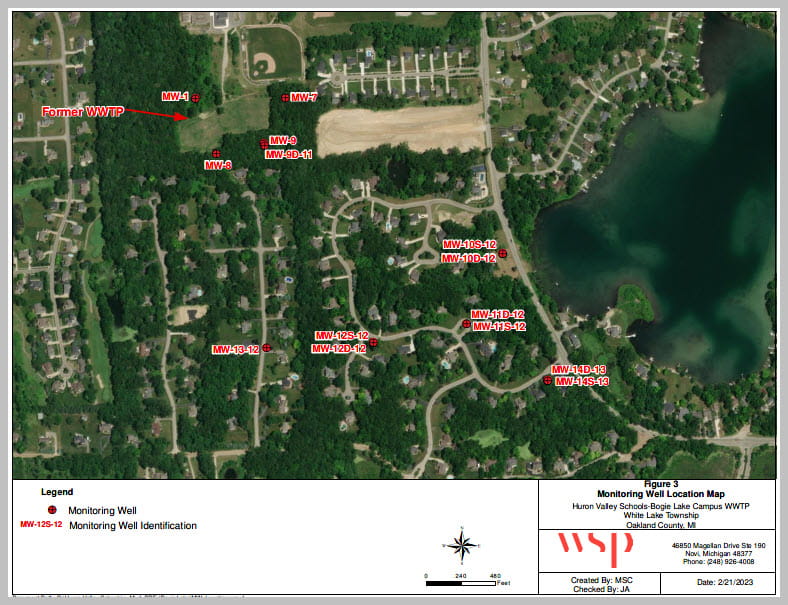 PFAS Map of Former Huron Valley Bogie Lake WWTP