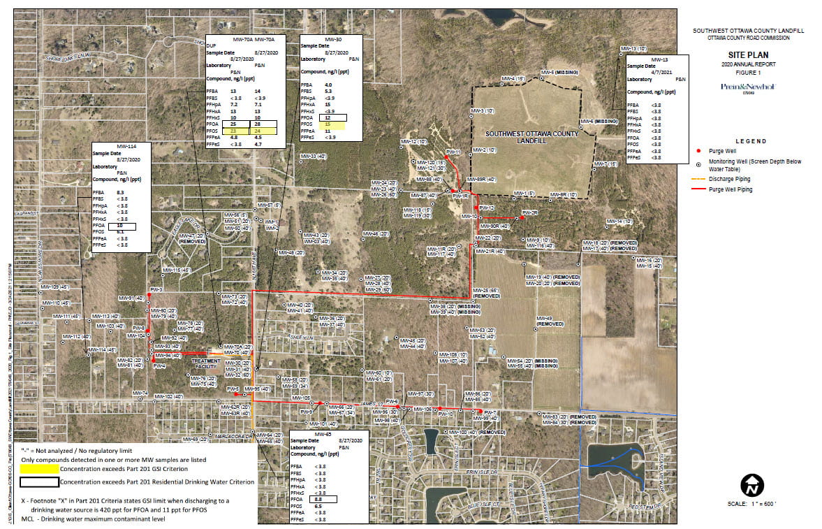 Map of SW Ottawa County Landfill PFAS Figures 1