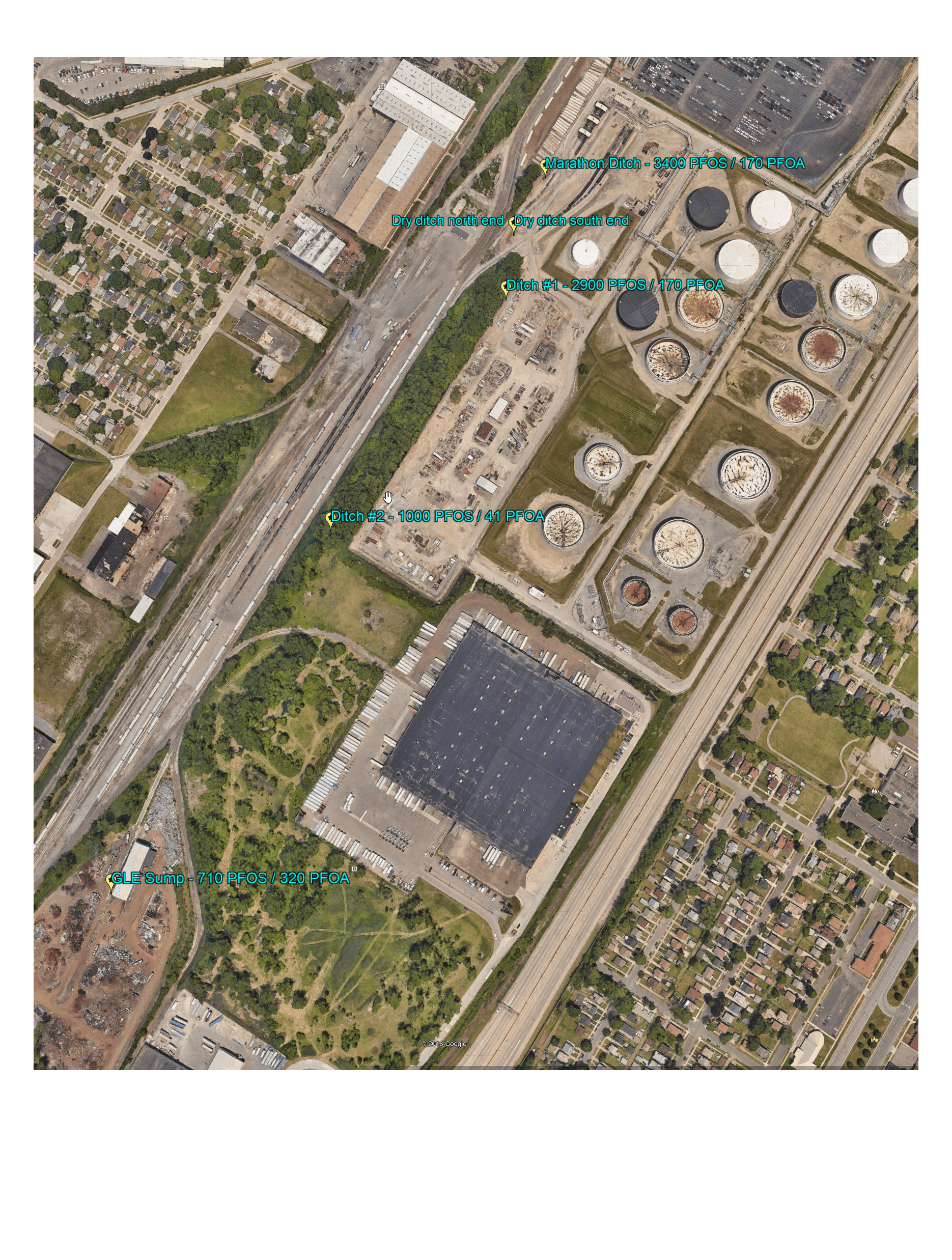 Melvindale Foaming Sewer Map August 12 2019 PFOS PFOA Results